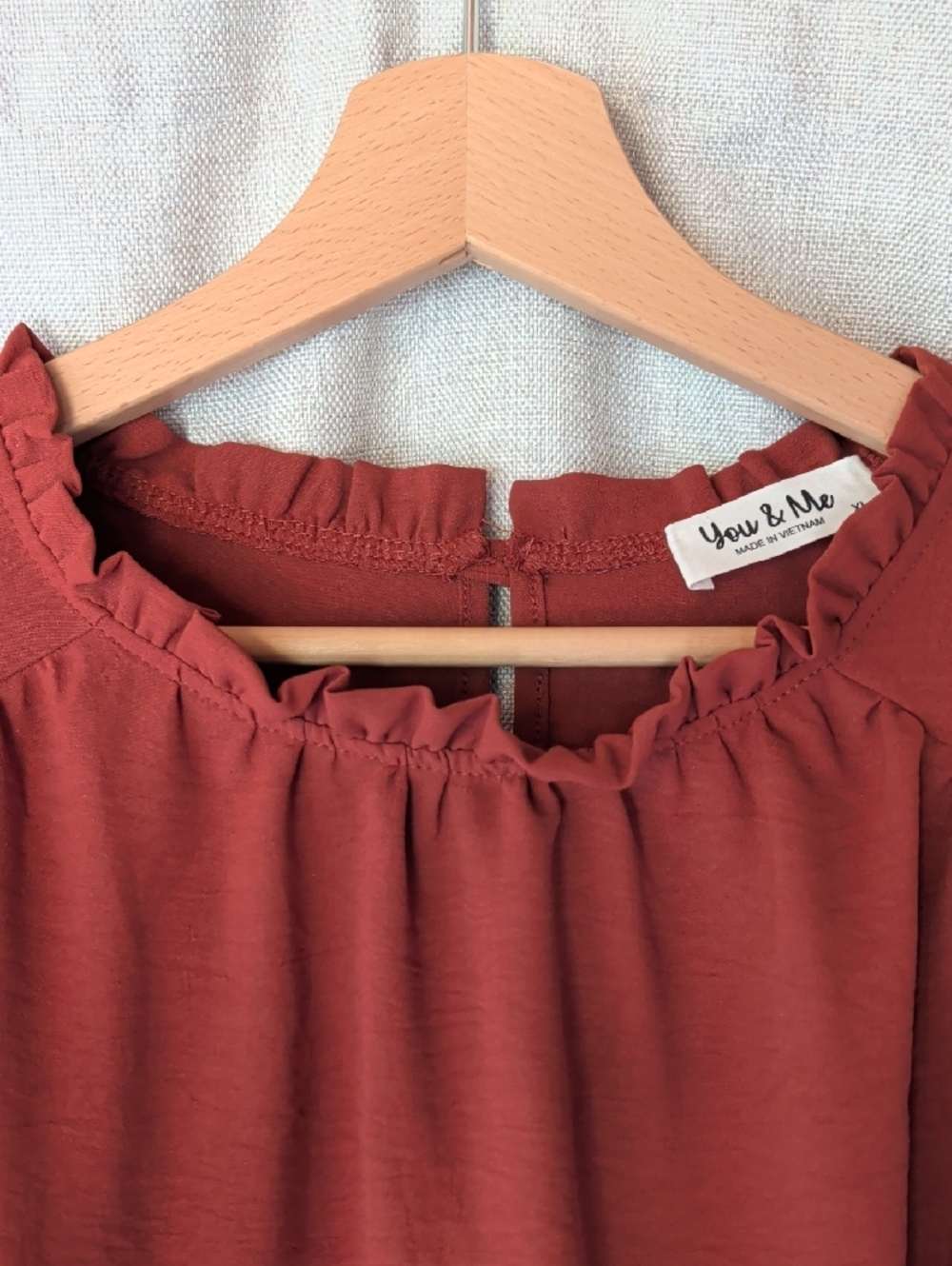 Long Sleeve Ruffle-Neck Blouse - Rust - Picture 3 of 6